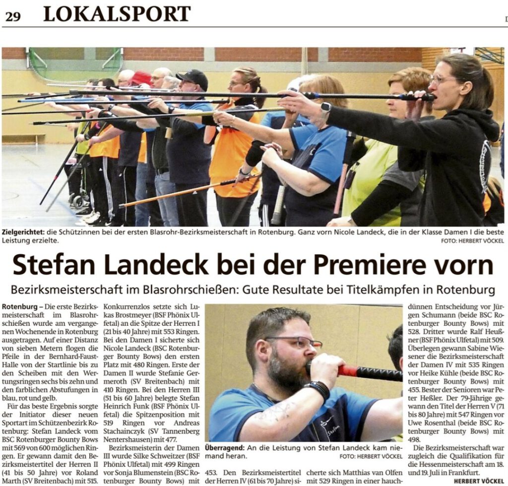 Pressebericht über die Bezirksmeisterschaft im Blasrohrschießen